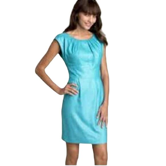 Trina Turk Pleated Neckline Sheath Dress Blue - Picture 7 of 7